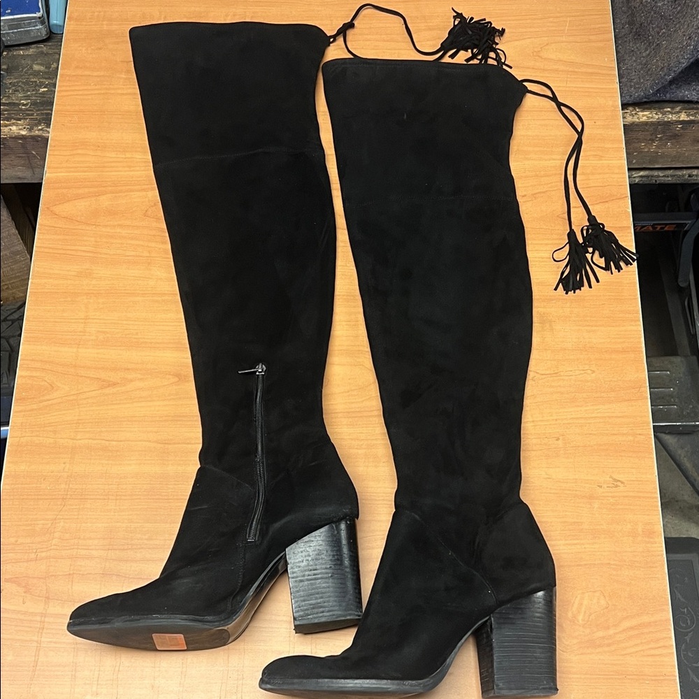 Marc Fisher Black Suede Over-the-Knee Boots 10m
